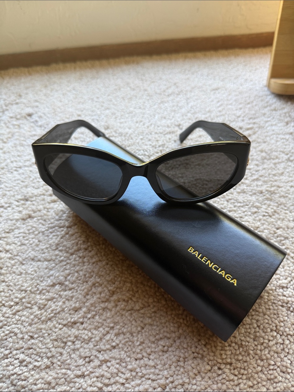 Balenciaga Black Cat-Eye Sunglasses with Gold Trim